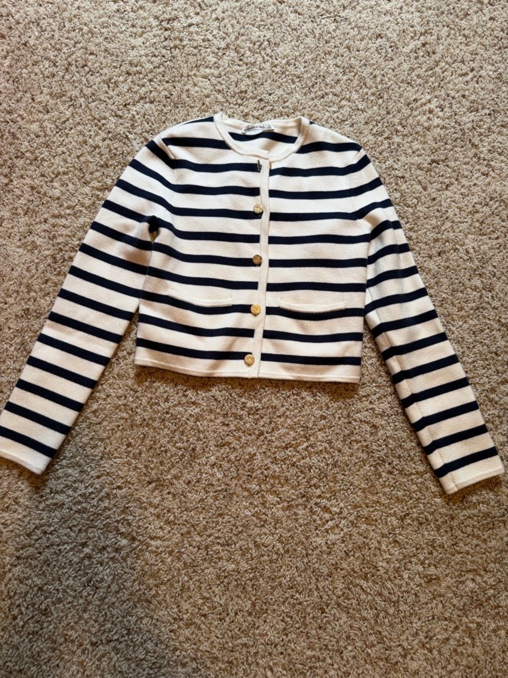 Abercrombie & Fitch Navy and White Cropped Striped Cardigan